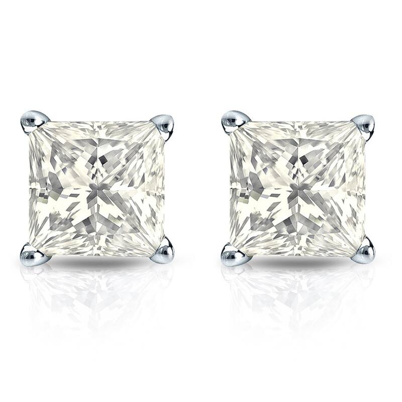 Auriya 14k Gold 1/3ctw Princess-cut Diamond Stud Earrings (I-J, SI1-SI2)