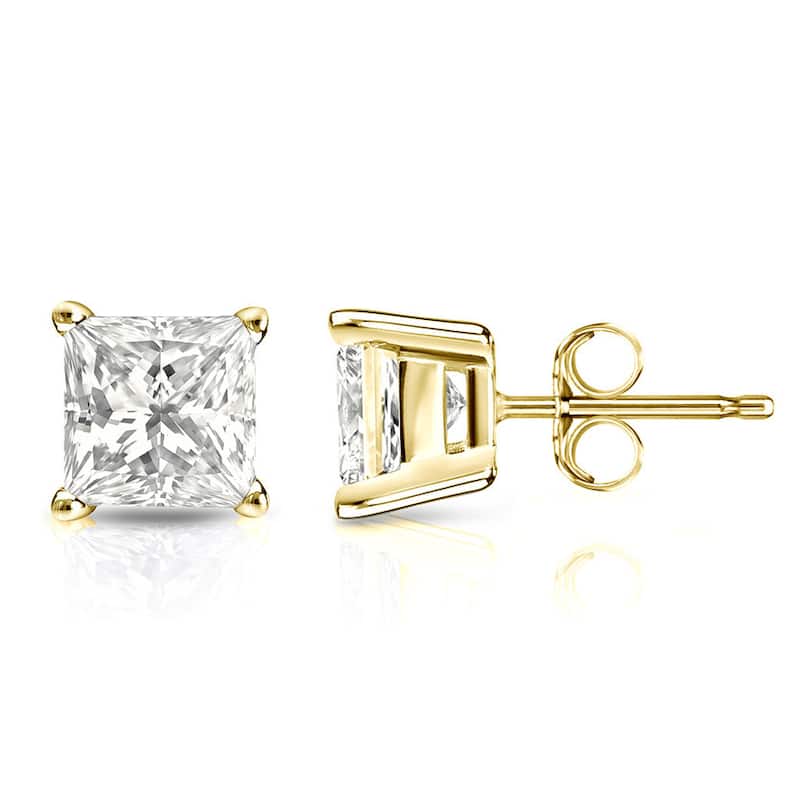 Auriya 14k Gold 1/3ctw Princess-cut Diamond Stud Earrings (I-J, SI1-SI2) - Yellow