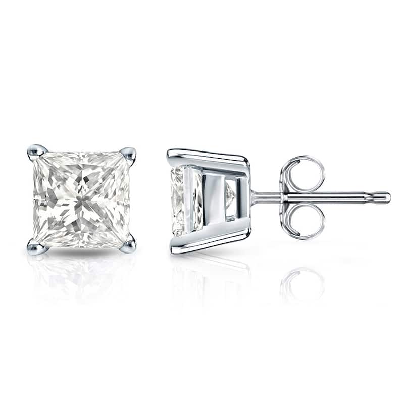 Auriya 14k Gold 1/3ctw Princess-cut Diamond Stud Earrings (I-J, SI1-SI2) - White