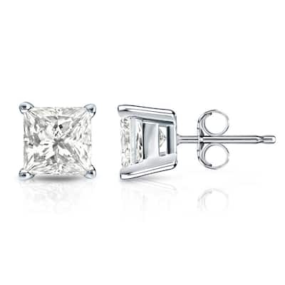 Auriya 14k Gold 1/3ctw Princess-cut Diamond Stud Earrings (I-J, SI1-SI2)