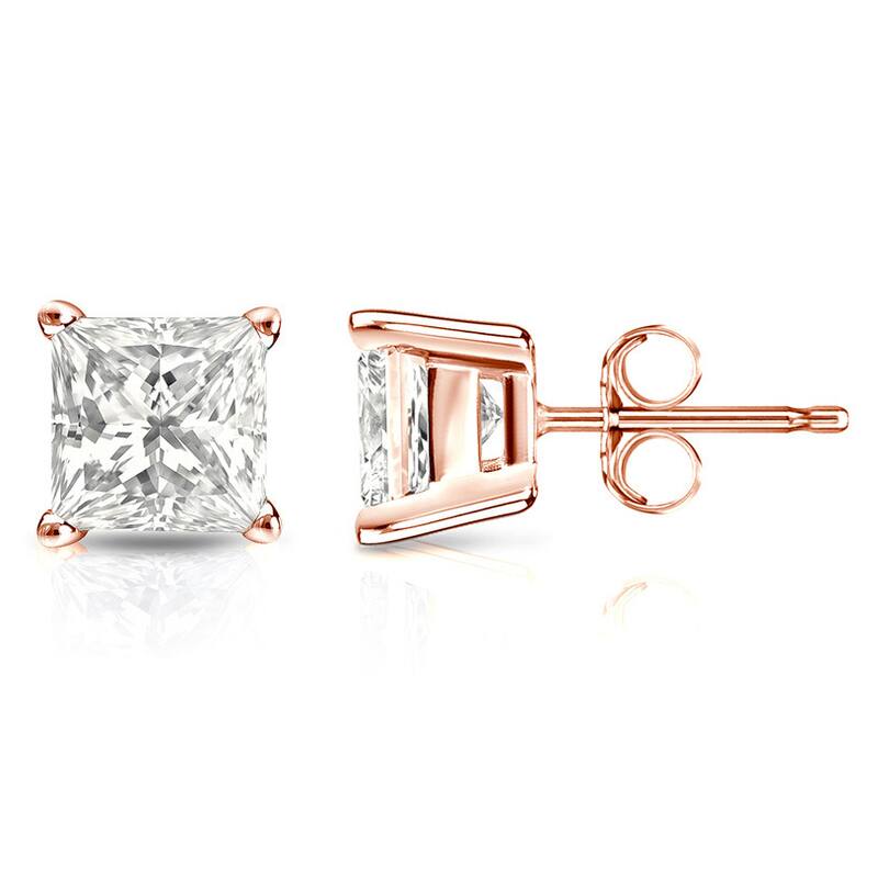Auriya 14k Gold 1/3ctw Princess-cut Diamond Stud Earrings (I-J, SI1-SI2) - Rose