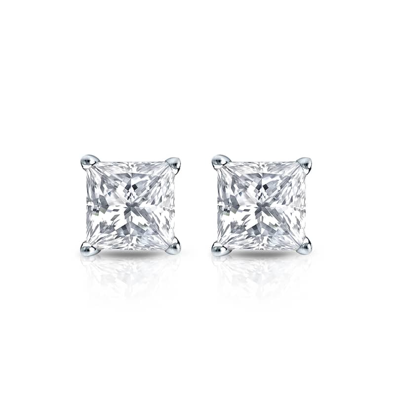 Auriya 14k Gold 1/2ctw Princess-cut Diamond Stud Earrings (H-I, SI1-SI2)