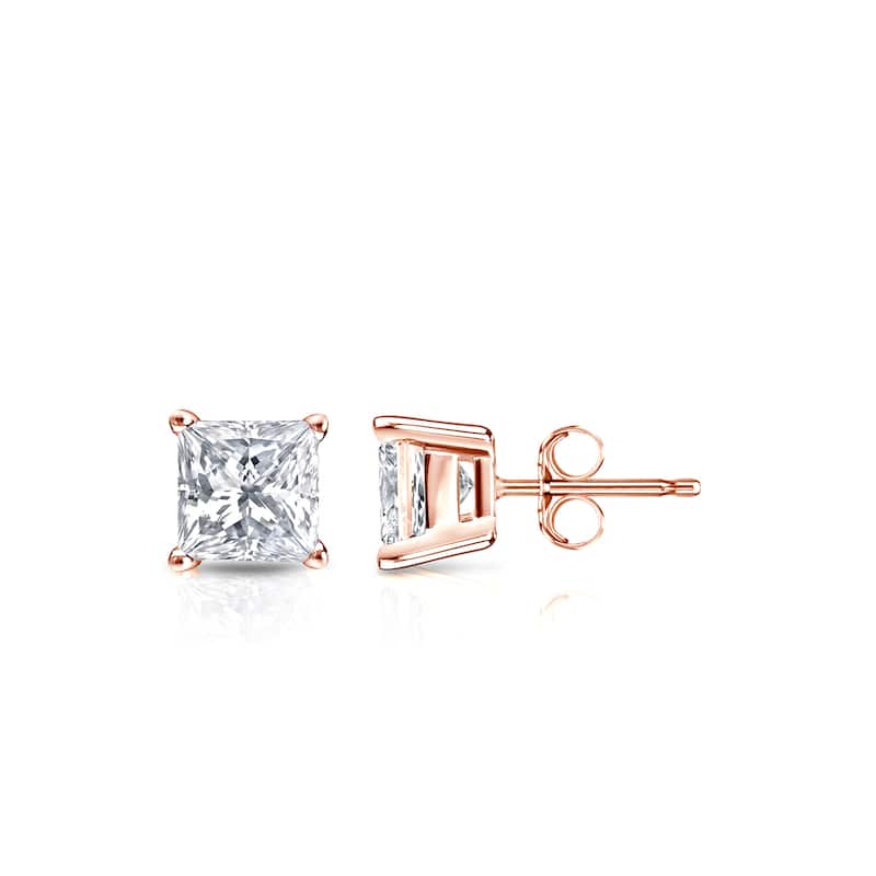 Auriya 14k Gold 1/2ctw Princess-cut Diamond Stud Earrings (H-I, SI1-SI2)