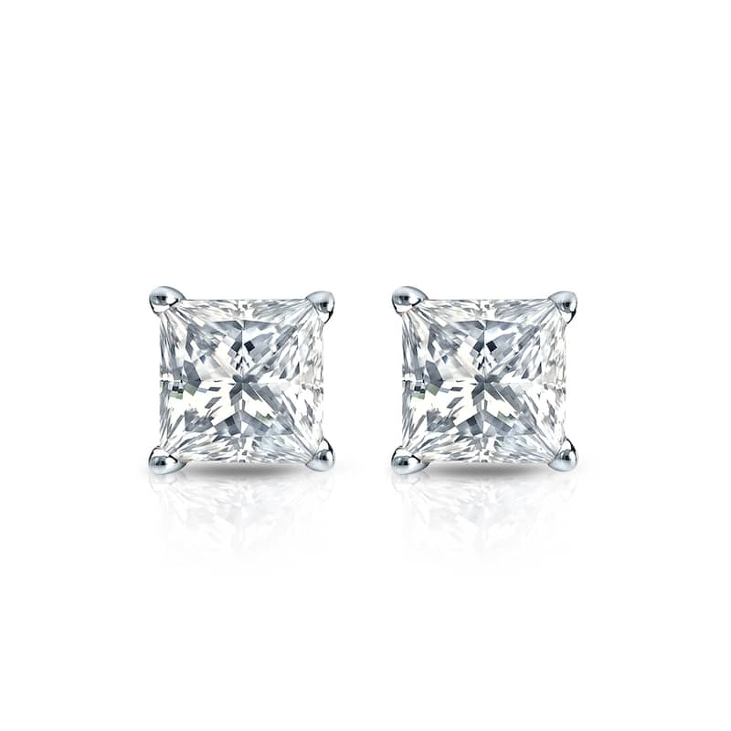 Auriya 14k Gold 1/2ctw Princess-cut Diamond Stud Earrings (I-J, SI2-SI3)