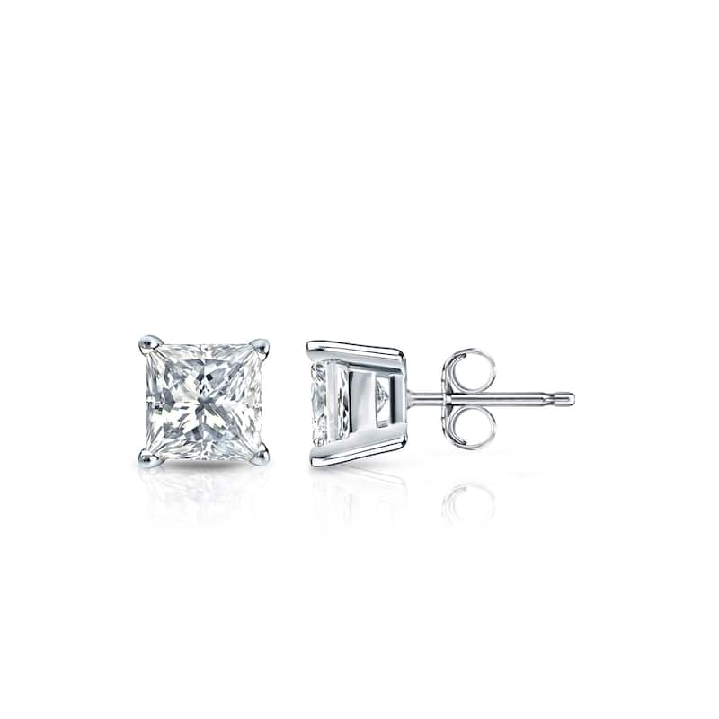 Auriya 14k Gold 1/2ctw Princess-cut Diamond Stud Earrings (I-J, SI2-SI3)