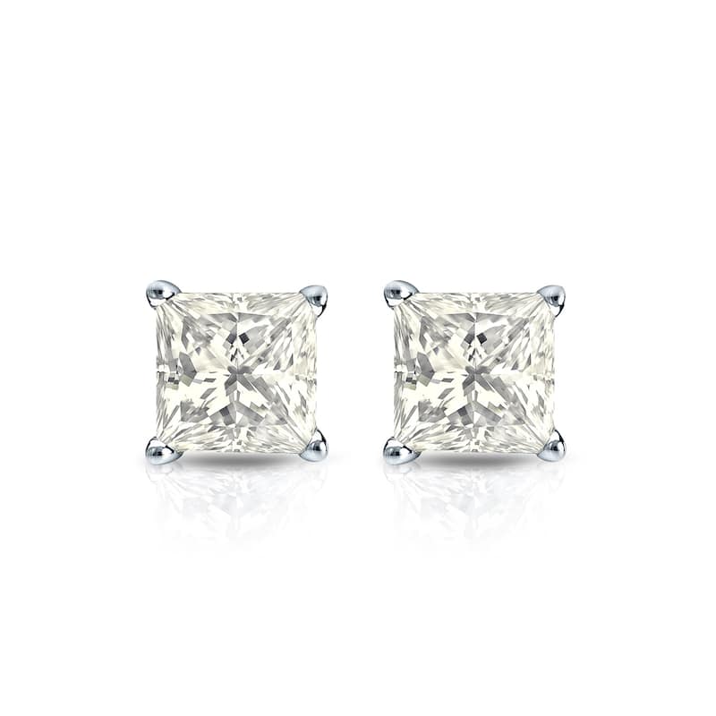Auriya 14k Gold 1/2ctw Princess-cut Diamond Stud Earrings (I-J, I1-I2)