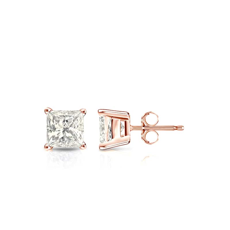 Auriya 14k Gold 1/2ctw Princess-cut Diamond Stud Earrings (J-K, I2-I3) - Rose