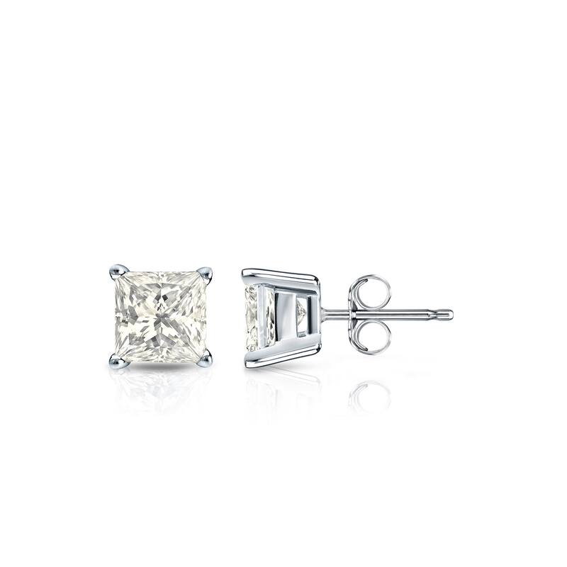 Auriya 14k Gold 1/2ctw Princess-cut Diamond Stud Earrings (J-K, I2-I3) - White