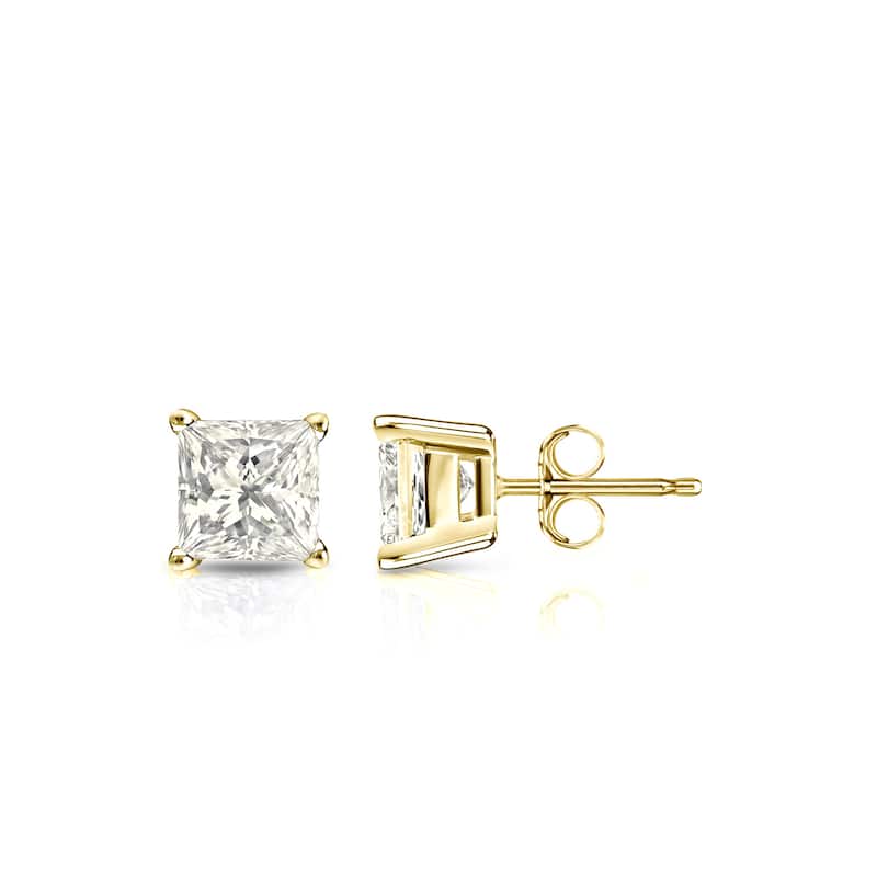 Auriya 14k Gold 1/2ctw Princess-cut Diamond Stud Earrings (J-K, I2-I3) - Yellow