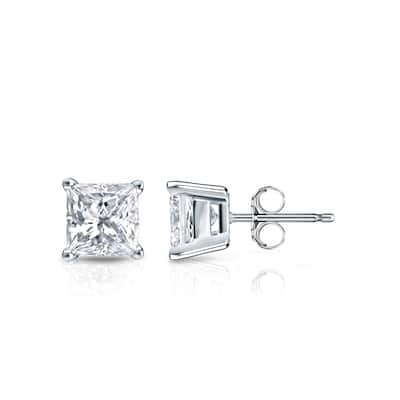 Auriya 14k Gold 3/4ctw Princess-cut Diamond Stud Earrings (H-I, SI1-SI2)