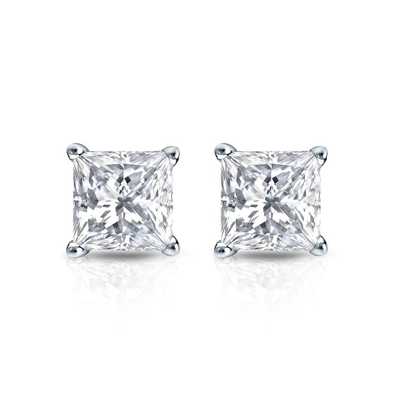 Auriya 14k Gold 3/4ctw Princess-cut Diamond Stud Earrings (H-I, SI1-SI2)
