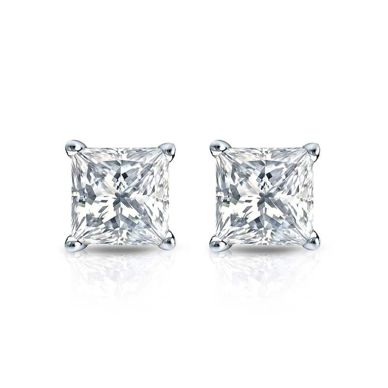 Auriya 14k Gold 3/4ctw Princess-cut Diamond Stud Earrings (I-J, SI2-SI3)
