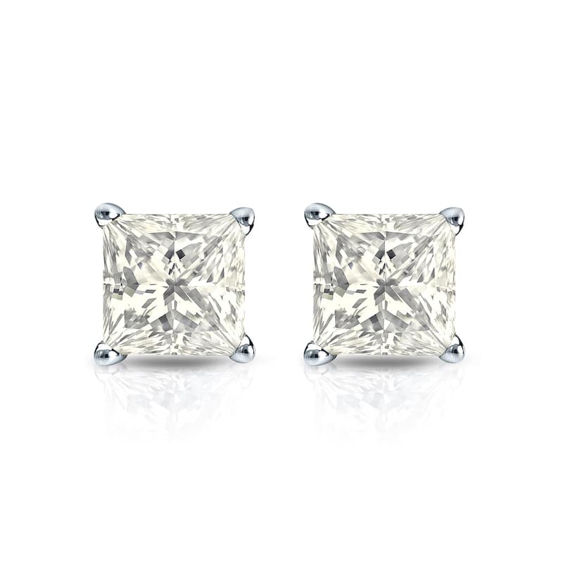 Auriya 14k Gold 3/4ctw Princess-cut Diamond Stud Earrings (I-J I1-I2)