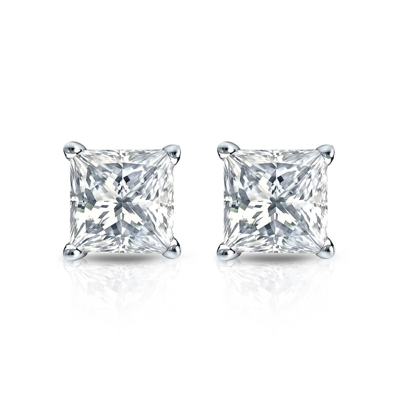 Auriya 14k Gold 1ctw Princess-cut Diamond Stud Earrings