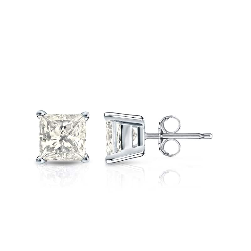 Auriya 14k Gold 1ctw Princess-cut Diamond Stud Earrings (J-K, I2-I3) - White
