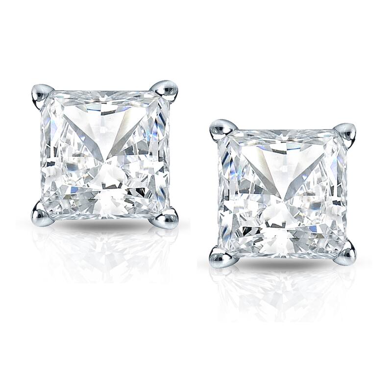 Auriya 14k Gold 1 1/4ctw Princess-cut Diamond Stud Earrings