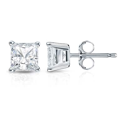 Auriya 14k Gold 1 1/4ctw Princess-cut Diamond Stud Earrings