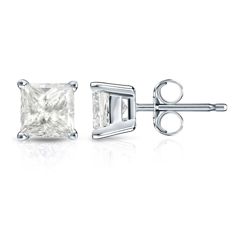 Auriya 14k Gold 1 1/4ctw Princess-cut Diamond Stud Earrings (I-J, I1-2)