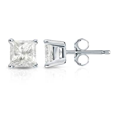 Auriya 14k Gold 1 1/4ctw Princess-cut Diamond Stud Earrings (I-J, I1-2)
