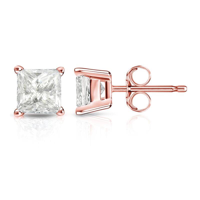 Auriya 14k Gold 1 1/4ctw Princess-cut Diamond Stud Earrings (I-J, I1-2)
