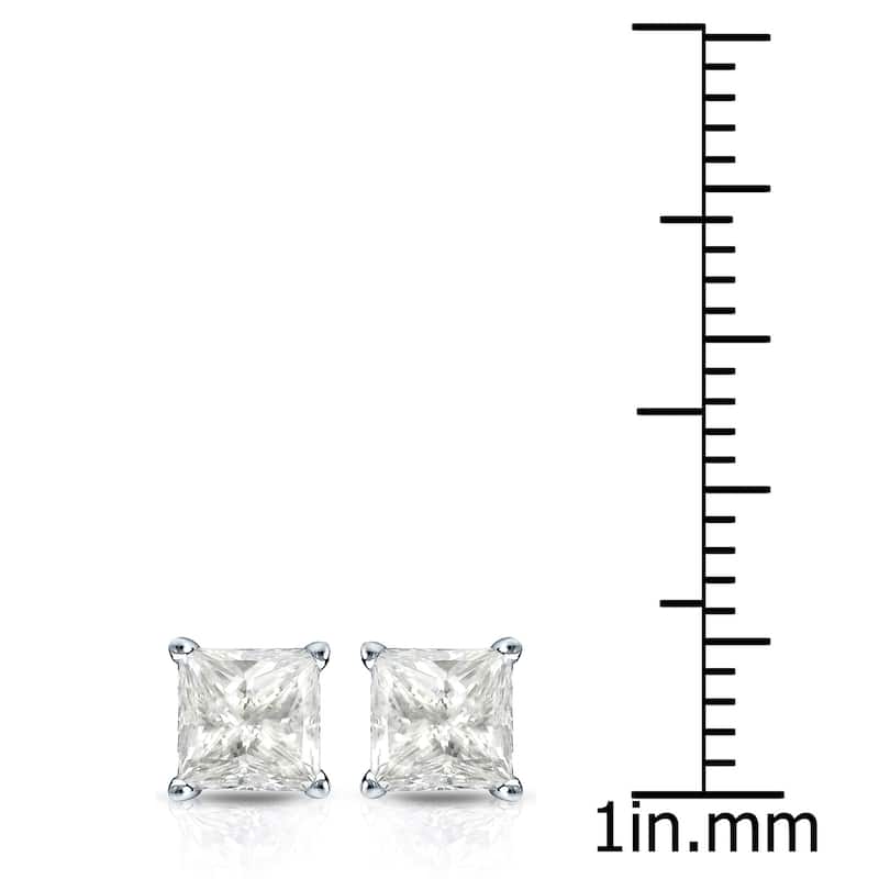 Auriya 14k Gold 1 1/4ctw Princess-cut Diamond Stud Earrings (I-J, I1-2)