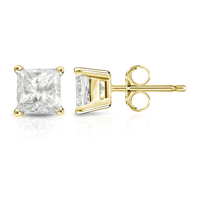 Auriya 14k Gold 1 1/4ctw Princess-cut Diamond Stud Earrings (I-J, I1-2)