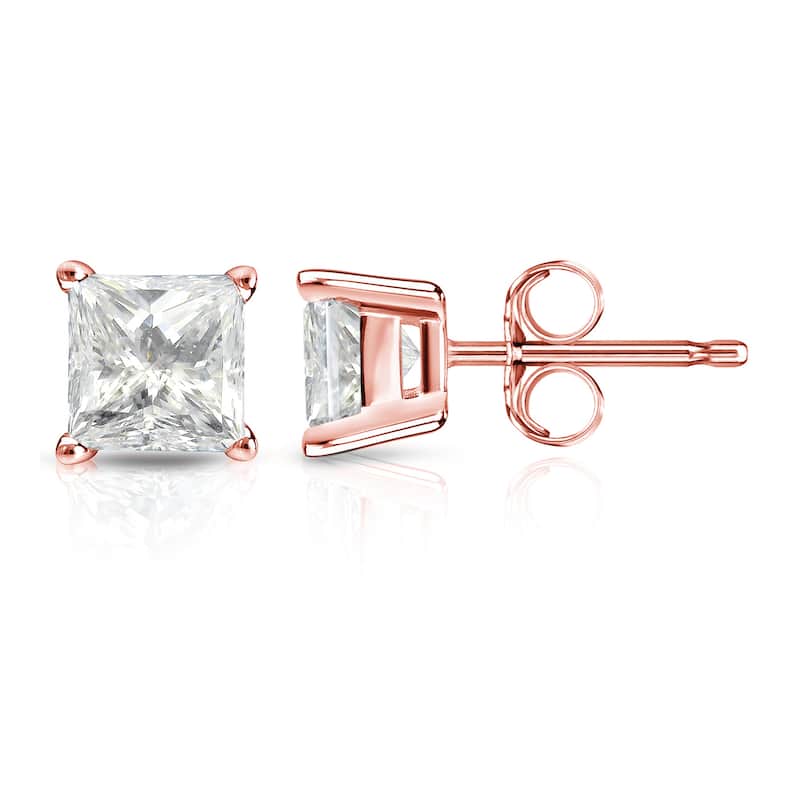 Auriya 14k Gold 1 1/4ctw Princess-cut Diamond Stud Earrings (J-K, I2-I3)
