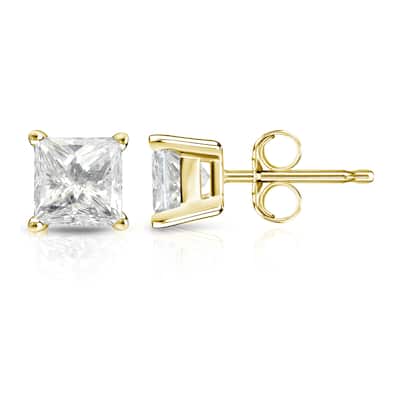Auriya 14k Gold 1 1/4ctw Princess-cut Diamond Stud Earrings (J-K, I2-I3)