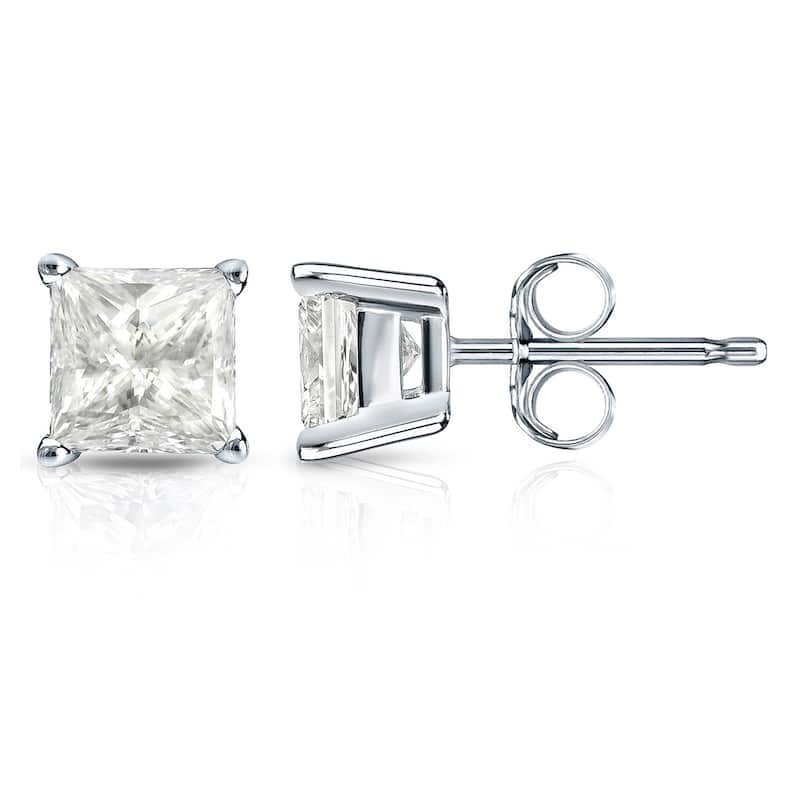 Auriya 14k Gold 1 1/2ctw Princess-cut Diamond Stud Earrings (I-J, I1-I2)