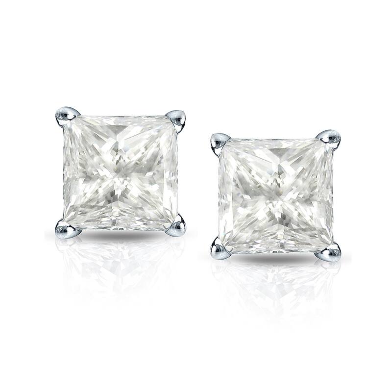 Auriya 14k Gold 1 1/2ctw Princess-cut Diamond Stud Earrings (I-J, I1-I2)