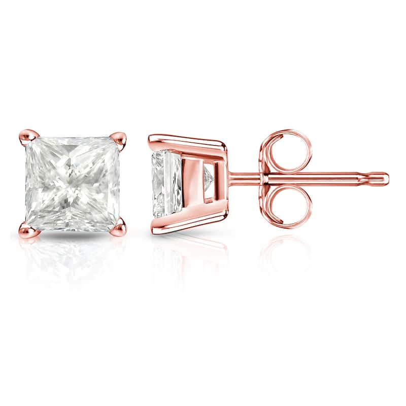 Auriya 14k Gold 1 1/2ctw Princess-cut Diamond Stud Earrings (I-J, I1-I2)