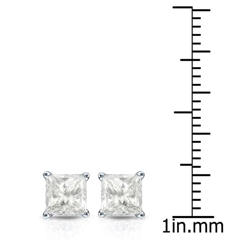 Auriya 14k Gold 1 1/2ctw Princess-cut Diamond Stud Earrings (I-J, I1-I2)
