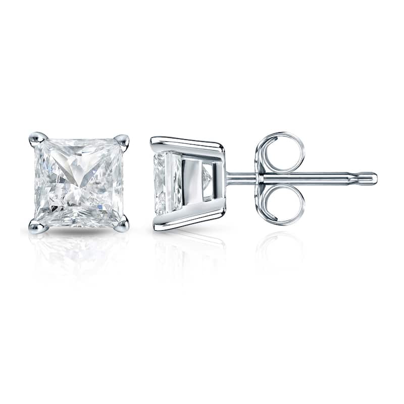 Auriya 14k Gold 1 1/4ctw Princess-cut Diamond Stud Earrings (I-J, SI2-SI3)