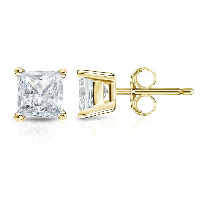 Auriya 14k Gold 1 1/4ctw Princess-cut Diamond Stud Earrings (I-J, SI2-SI3)