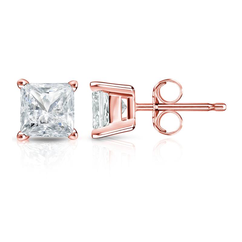 Auriya 14k Gold 1 1/4ctw Princess-cut Diamond Stud Earrings (I-J, SI2-SI3)