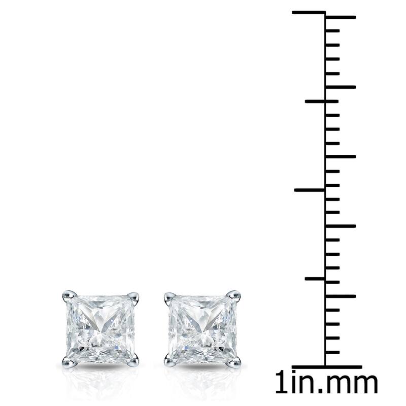 Auriya 14k Gold 1 1/4ctw Princess-cut Diamond Stud Earrings (I-J, SI2-SI3)