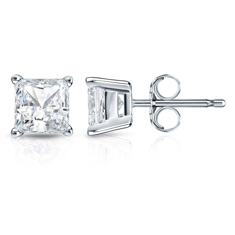 Auriya 14k Gold 1 1/2ctw Princess-cut Diamond Stud Earrings (H-I, SI1-SI2) - White