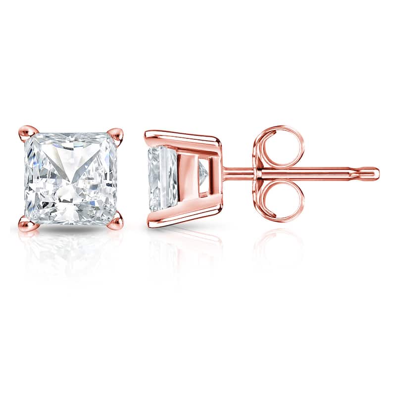Auriya 14k Gold 1 1/2ctw Princess-cut Diamond Stud Earrings (H-I, SI1-SI2)