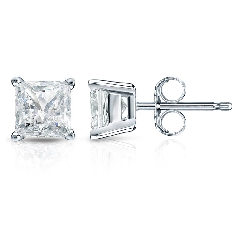 Auriya 14k Gold 1 1/2ctw Princess-cut Diamond Stud Earrings (I-J, SI2-SI3)