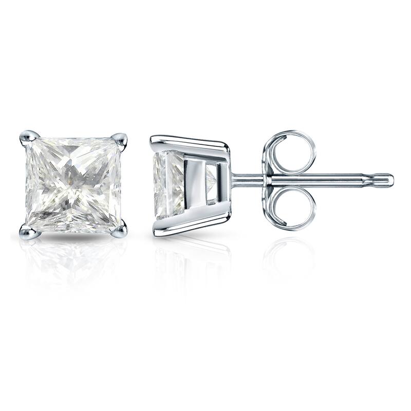 Auriya 14k Gold 1 1/2ctw Princess-cut Diamond Stud Earrings (J-K, I2-I3)