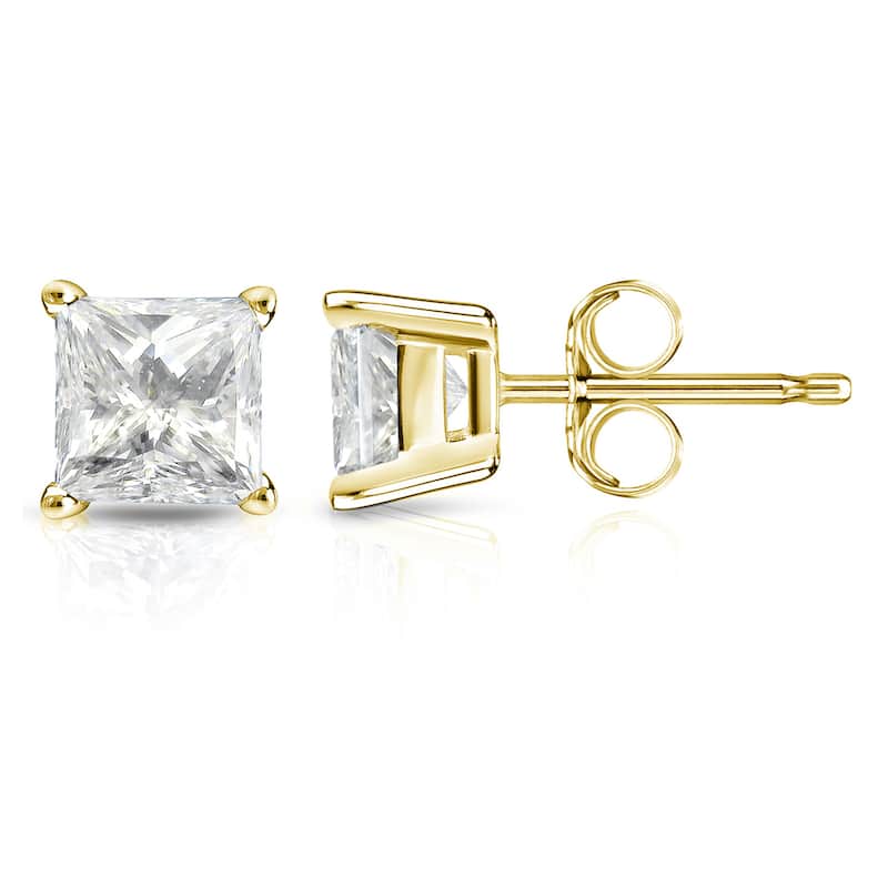 Auriya 14k Gold 1 1/2ctw Princess-cut Diamond Stud Earrings (J-K, I2-I3)