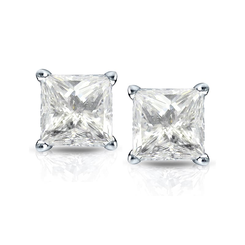 Auriya 14k Gold 1 1/2ctw Princess-cut Diamond Stud Earrings (J-K, I2-I3)
