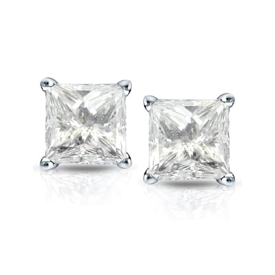 Auriya 14k Gold 1 1/2ctw Princess-cut Diamond Stud Earrings (J-K, I2-I3)