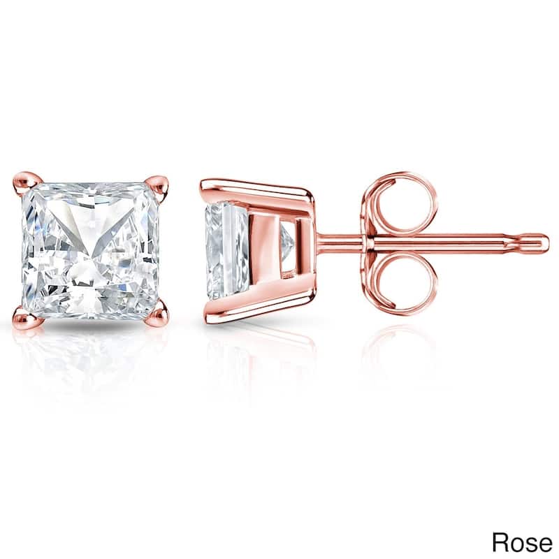 Auriya 14k Gold 2ctw Princess-cut Diamond Stud Earrings (H-I, SI1-SI2) - Rose