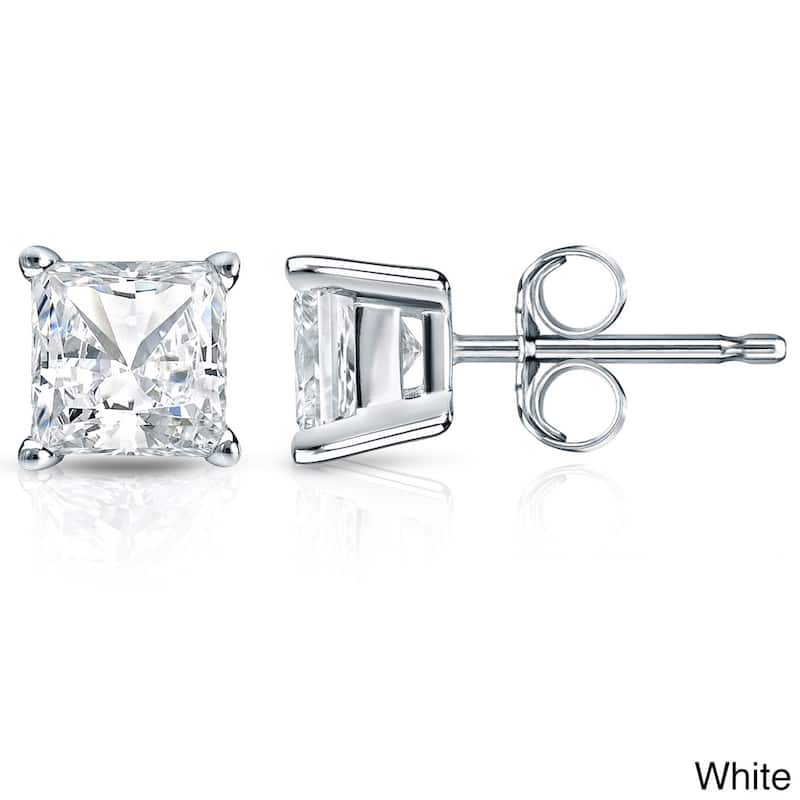 Auriya 14k Gold 2ctw Princess-cut Diamond Stud Earrings (H-I, SI1-SI2) - White