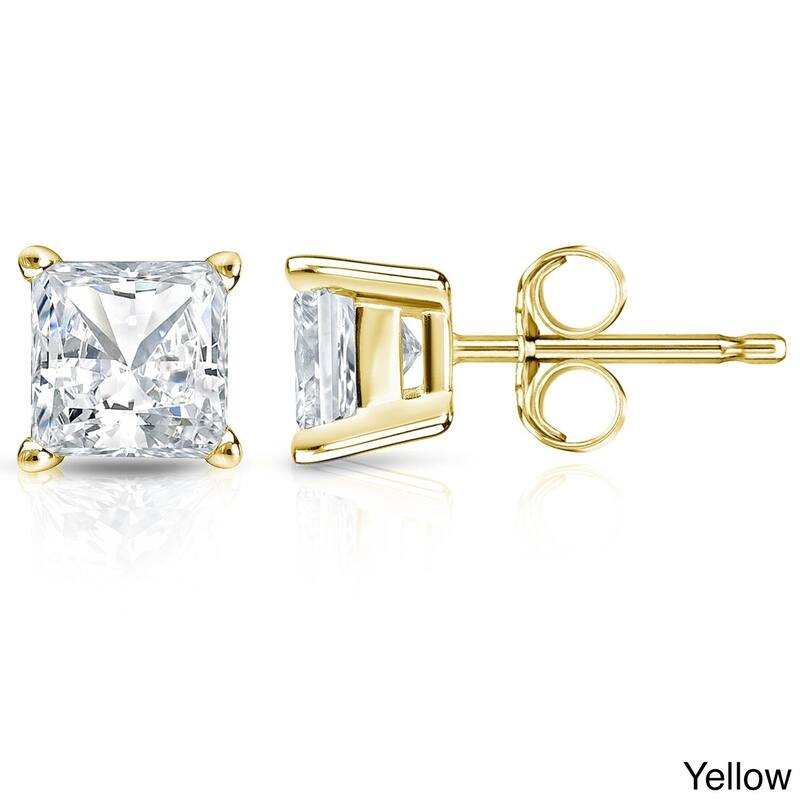 Auriya 14k Gold 2ctw Princess-cut Diamond Stud Earrings (H-I, SI1-SI2) - Yellow