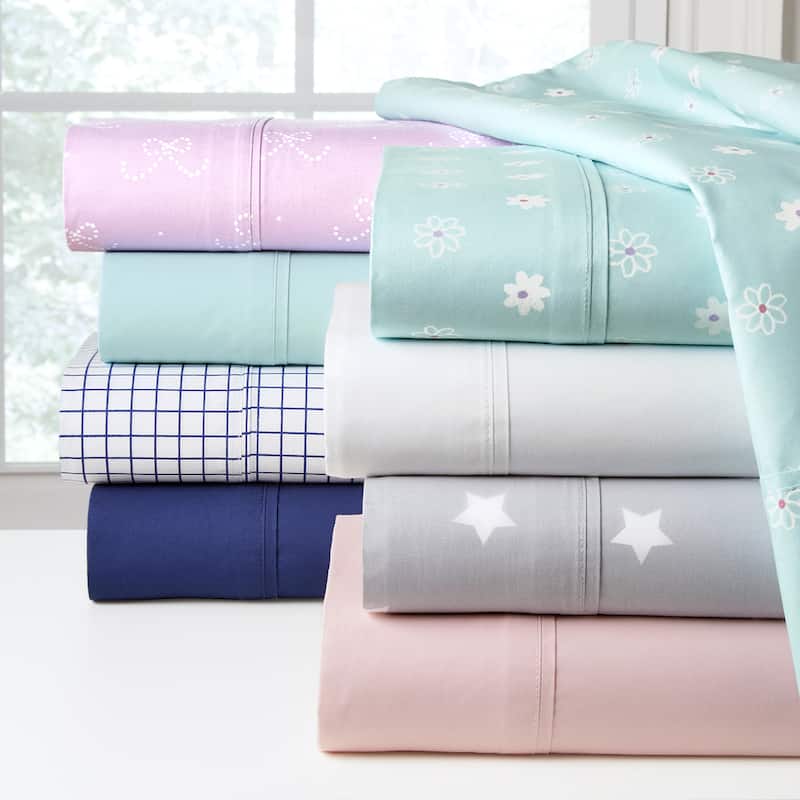 Pointehaven Combed Cotton Percale Crisp Breathable Solid or Printed Sheet Set