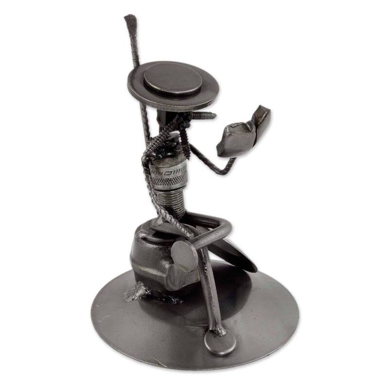 Handmade Auto Part 'Quixote Reads Cervantes' Sculpture (Mexico)