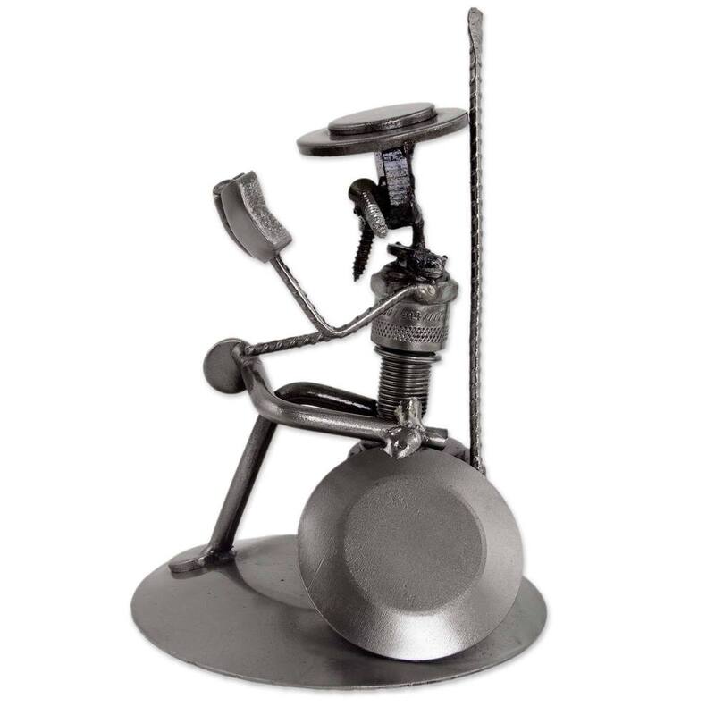 Handmade Auto Part 'Quixote Reads Cervantes' Sculpture (Mexico)