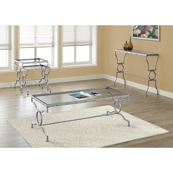 Satin Silver Metal Tempered Glass Coffee Table Free